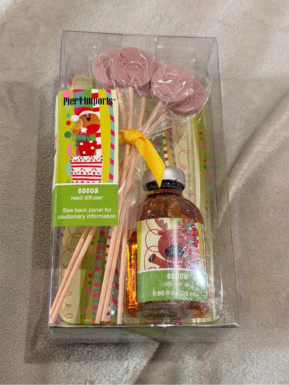 Pier 1 Cocoa Reed Diffuser with Pink Wax Blossoms